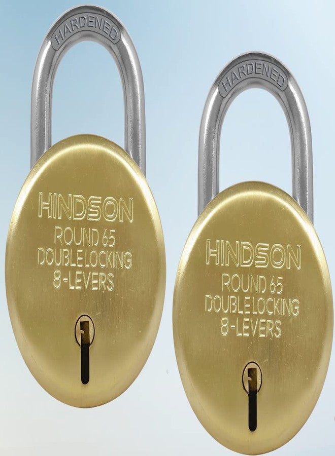 HINDSON Lock and Keys Door Lock for Home Round 65 Padlock with 3 Keys Double Locking 8 Lever gate, Shop Shutter Gold Finish (65mm, Steel, Pack of 2) - Image 1